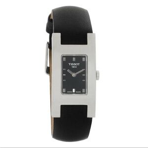 Tissot Bellflhour Black Leather and Silver Watch